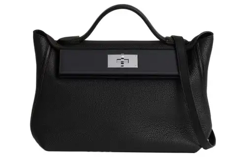 HERMES 24/24 Togo Leather Blend Swift Leather Shoulder Bag, Crossbody Bag, Handbag Women's Black & Soft Pink