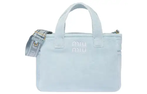 MIU MIU Embroidery Tote Bag, Shopping Bag, Shoulder Bag, Handbag Women's Sky Blue