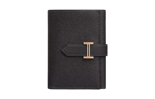 HERMES Bearn Epsom Calfskin Wallet Women's Noir Black