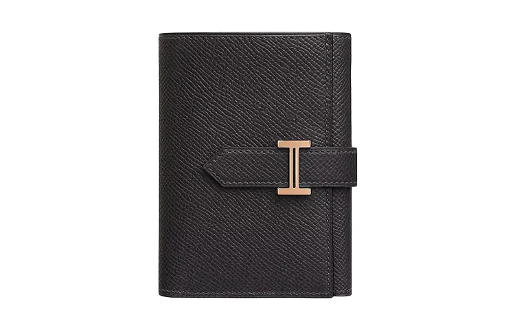 HERMES Bearn Epsom Calfskin Wallet Women's Noir Black