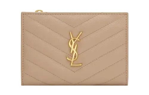 SAINT LAURENT Grain Embossed Cow Leather Wallet Small Women's