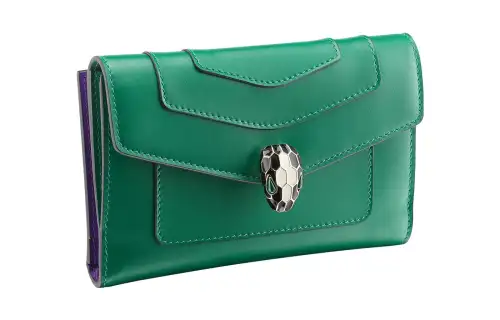 BVLGARI Serpenti Forever Series Calfskin Wallet Large Women's Bright Green