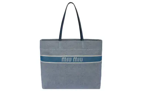 MIU MIU Jacquard Denim Tote Bag, Shopping Bag, Shoulder Bag, Handbag Women's Blue