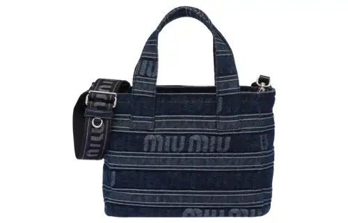 MIU MIU Denim Tote Bag, Shopping Bag, Shoulder Bag, Handbag Small Women's Sea Blue