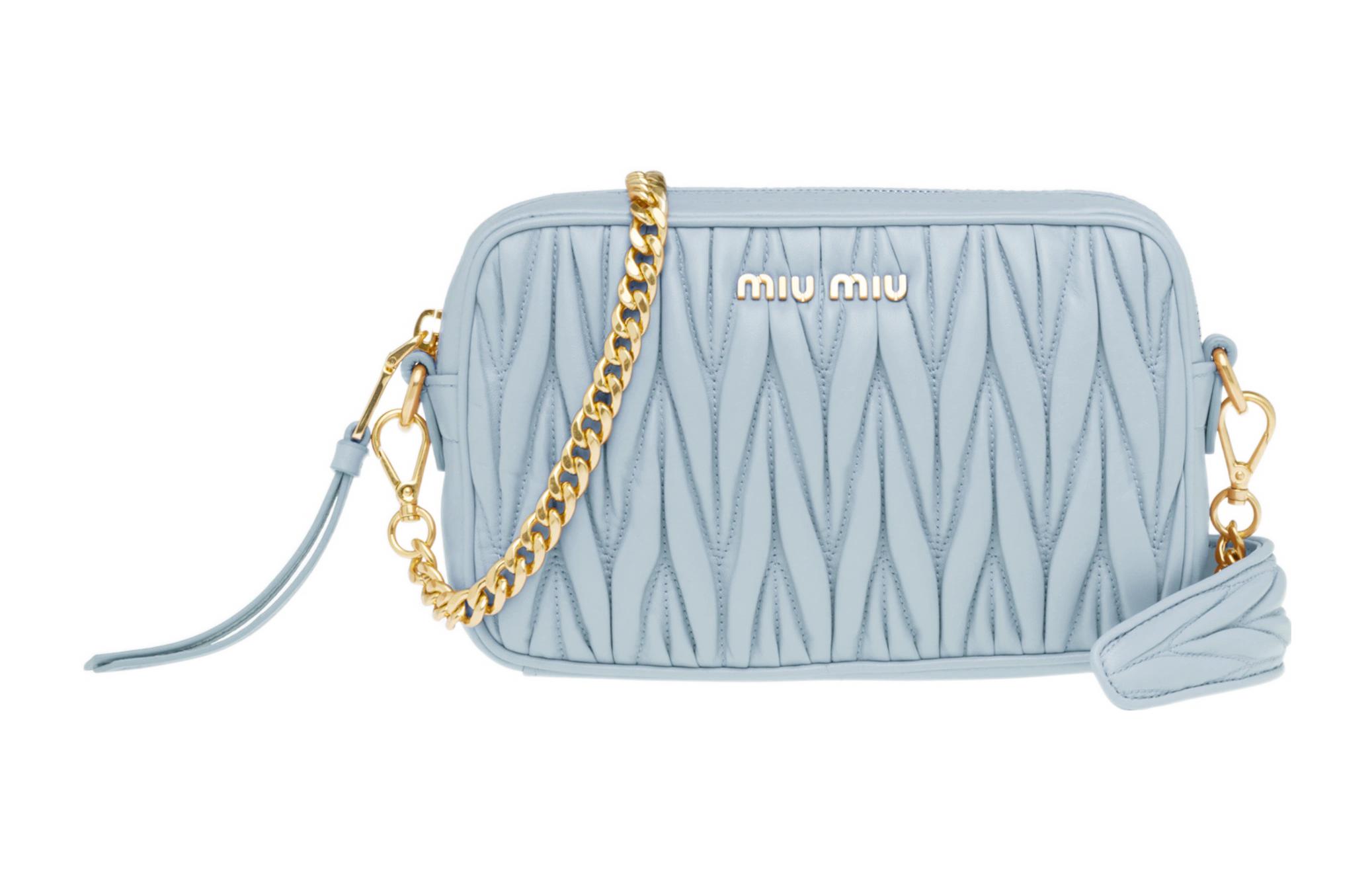 MIU MIU Matelassé Pattern, Soft Sheepskin Handheld Crossbody Bag, Shoulder Bag Women's Light Blue