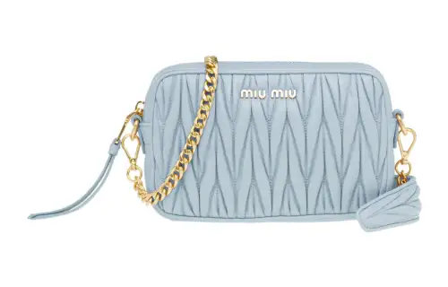MIU MIU Matelassé Pattern, Soft Sheepskin Handheld Crossbody Bag, Shoulder Bag Women's Light Blue