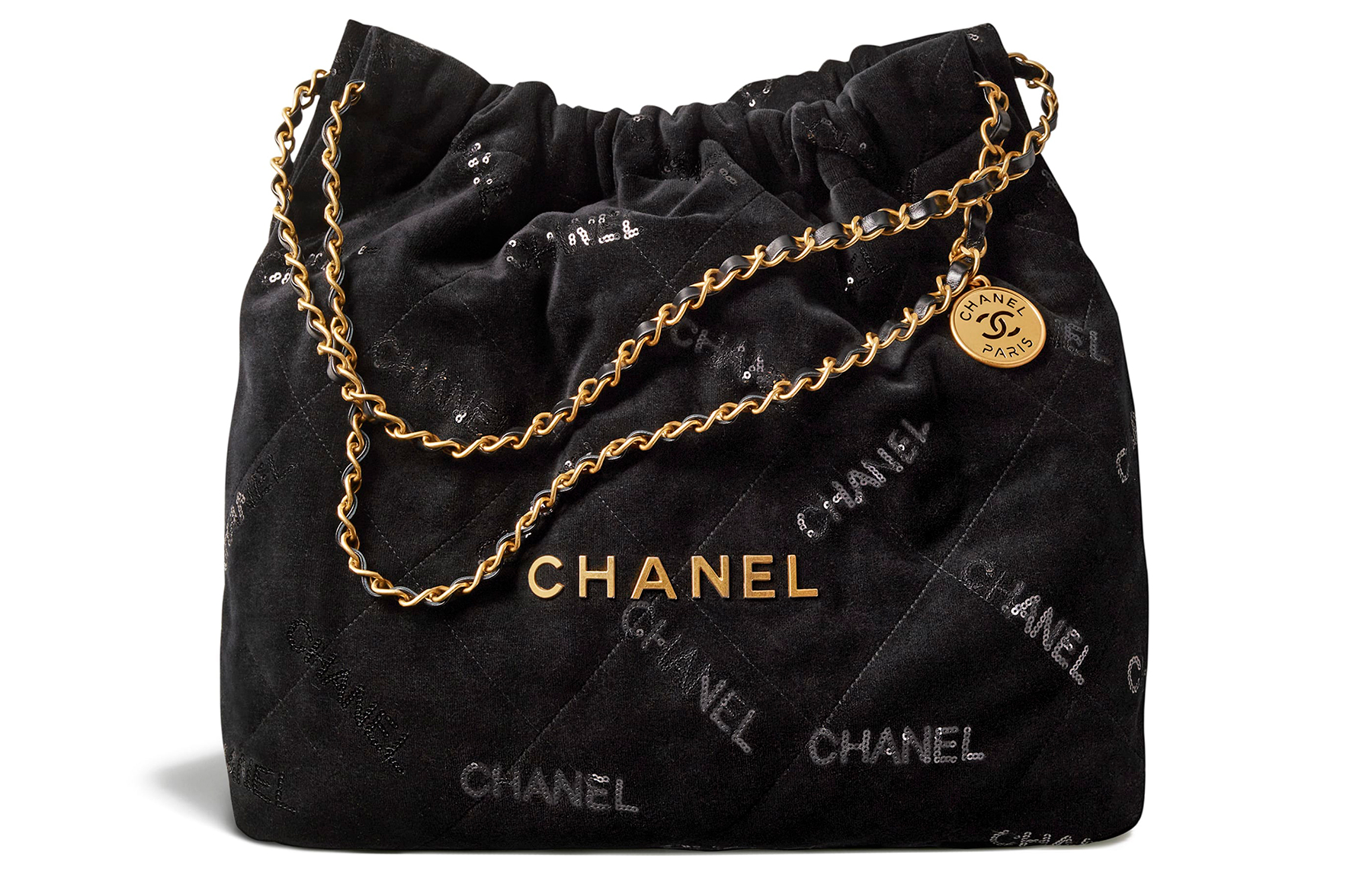 CHANEL 22Bag Velvet Sequins Tote Bag, Shopping Bag, Shoulder Bag, Handbag Medium Women's Black