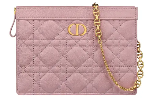 DIOR Soft Cow Leather One Shoulder Crossbody Clutch Women's Vintage Pink