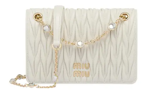 MIU MIU Sheepskin Pleated Shoulder Bag Women's White