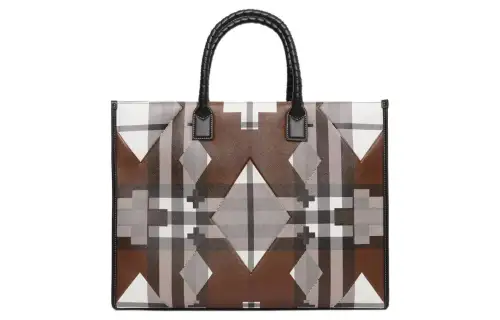 Burberry Geometric Check Tote Bag Brown