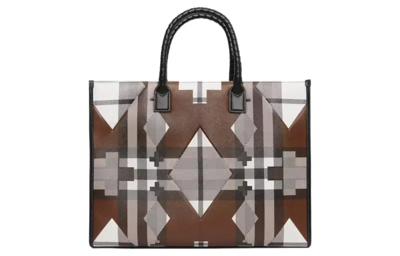 Burberry Geometric Check Tote Bag Brown
