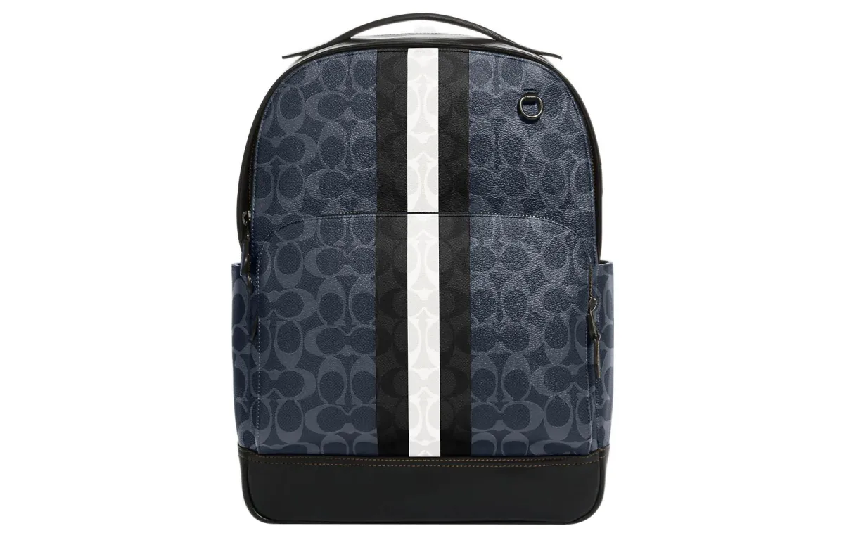 COACH Graham Refined Calfskin With Coated Canvas Backpack Large Men's Denim Blue