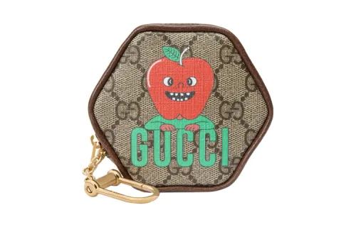 GUCCI Canvas Leather Trim Key Pouch Women's Ebony/Brown