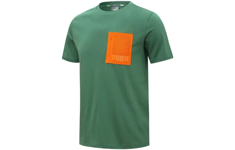 PUMA T Shirts Unisex Green Crew Neck Moderate Straight Fit
