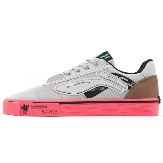 Steven Harrington X LiNing Skateboard Shoes Women's Low-Top Light Smoke Gray/Mink Brown/Fluorescent Flame Red