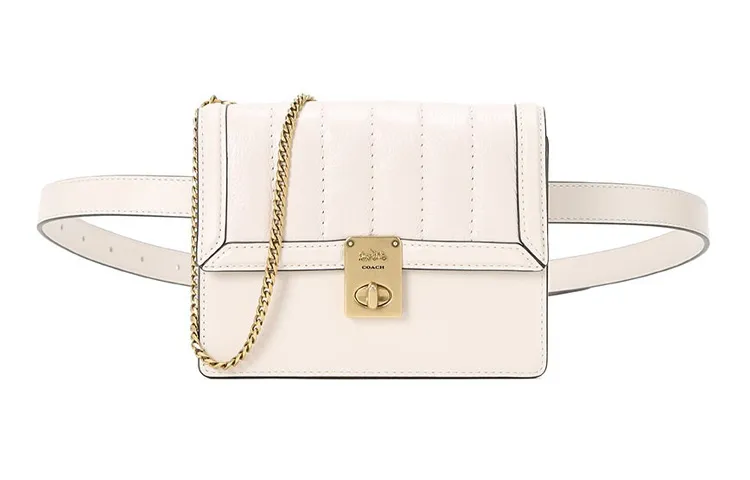 COACH Hutton Leather Small Square Bag Fanny Pack Shoulder Bag, Crossbody Bag Mini Women's White