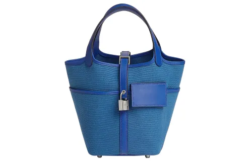 HERMES Picotin Lock Goeland Canvas With Swift Calfskin Basket Bag, Bucket Bag, Handbag 18 Women's Aegean Sea Blue
