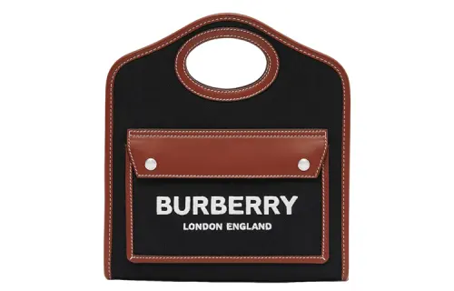 Burberry Pocket Bag Cotton With Leather Tote Bag, Shopping Bag, Handbag, Shoulder Bag, Crossbody Bag Mini Women's
