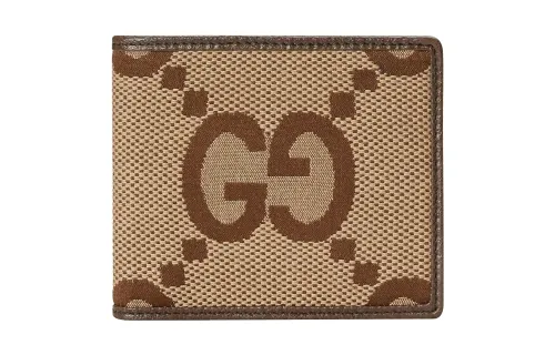 GUCCI Jumbo GG Canvas With Leather Binding Wallet Extra Large Men's Camel/Ebony
