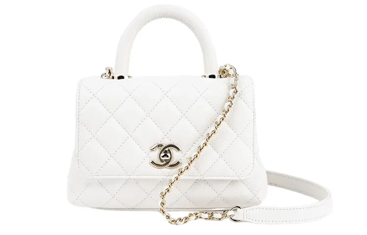 CHANEL Coco Handle Grain Cow Leather Material Gold Metal Shoulder Bag, Crossbody Bag, Handbag Mini Women's White