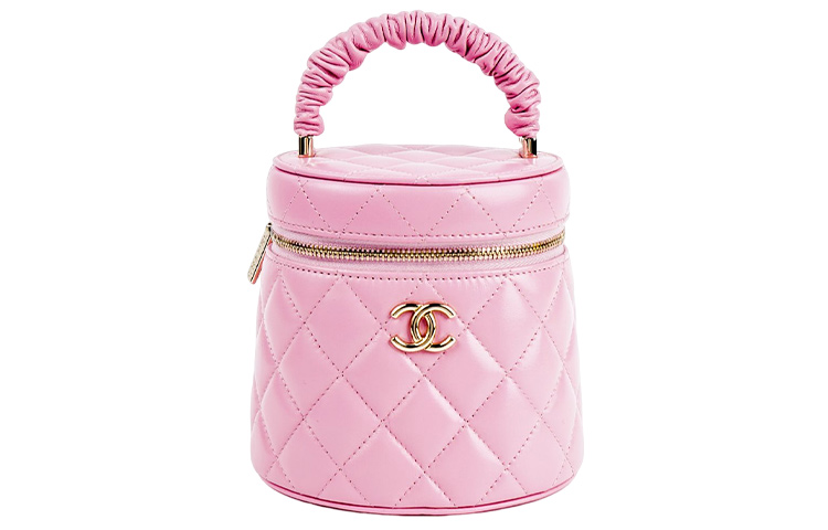 CHANEL 22SS Shiny Lambskin Makeup Bag Handbag Large Women's Pink