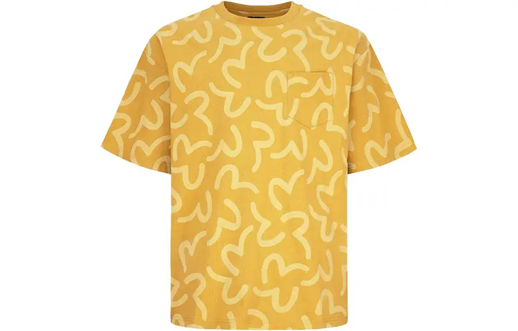 EVISU T Shirts Men's Yellow Crew Neck Moderate Straight Fit