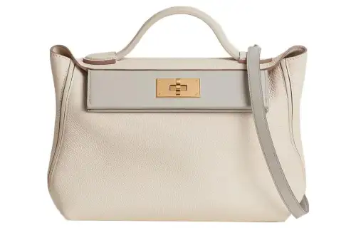 HERMES 24/24 Togo & Swift Calfskin One Shoulder Handbag 29 Women's Chalk White & Concrete Gray