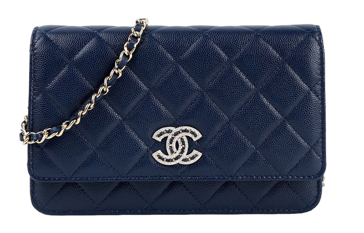 CHANEL WOC Caviar Cow Leather Shoulder Bag, Crossbody Bag Women's Dark Blue