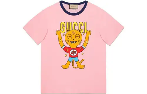 GUCCI T Shirts Men's Pink Crew Neck Moderate Straight Fit