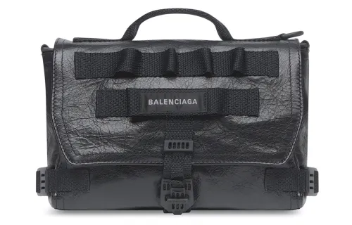 Balenciaga Army Sheepskin Messenger Bag, Shoulder Bag, Crossbody Bag, Handbag Small Men's Black
