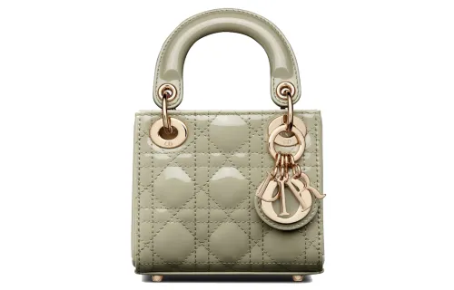 DIOR Lady Dior Patent Leather, Cow Leather Handbag, Shoulder Bag, Crossbody Bag, Handbag Extra Mini Women's Gray Green