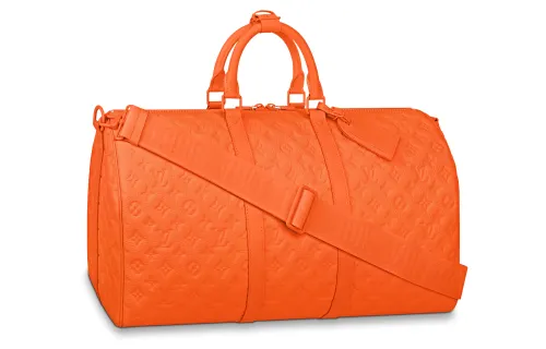 LOUIS VUITTON Keepall Leather With Cow Leather Trim Handbag, Shoulder Bag, Crossbody Bag, Travel Bag Men's Orange