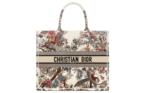 DIOR BookTote Pattern Embroidery Tote Bag, Shopping Bag, Handbag Large Women's Ecru