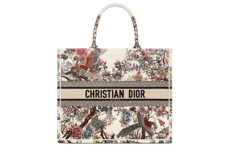 DIOR BookTote Pattern Embroidery Tote Bag, Shopping Bag, Handbag Large Women's Ecru