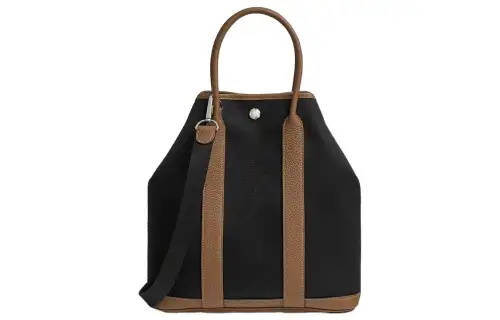 HERMES Garden Party Canvas With Negonda Calfskin Handbag 28 Women's Black/Chestnut