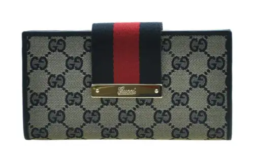 GUCCI Canvas With Leather Wallet Women's Blue