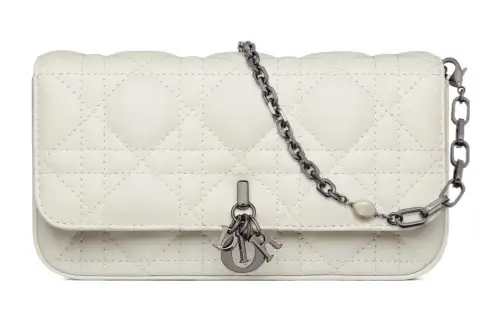 DIOR Lady Dior Sheepskin Cell Phone Pocket, Handheld Crossbody Bag, Shoulder Bag Women's Milk White