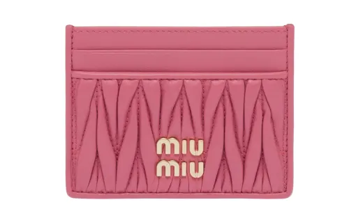 MIU MIU Matelassé Sheepskin Card Holder Women's Begonia Pink