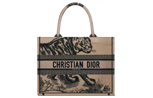 DIOR BookTote Embroidery Tote Bag, Shopping Bag, Handbag Medium Women's Brown