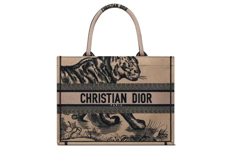 DIOR BookTote Embroidery Tote Bag, Shopping Bag, Handbag Medium Women's Brown