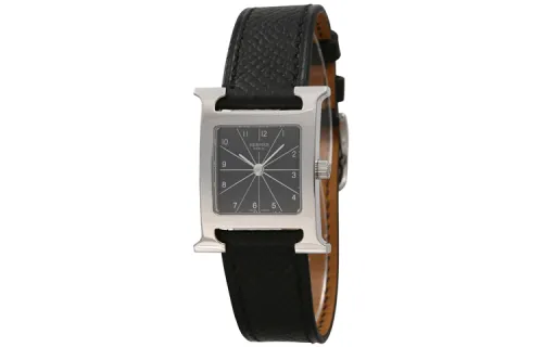 HERMES HOUR Wrist Watches Quartz Movement Leather Strap Black Dial Women's Watch