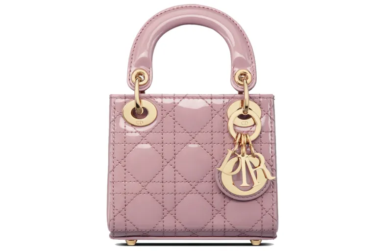 DIOR Lady Dior Patent Leather, Cow Leather Handbag Shoulder Bag, Crossbody Bag, Handbag Extra Mini Women's Vintage Pink