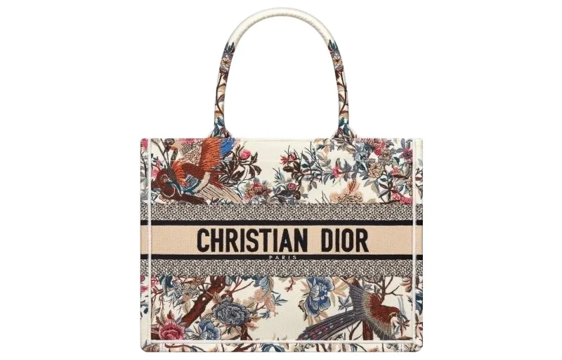 DIOR BookTote Embroidery Tote Bag, Shopping Bag, Handbag Medium Women's Ecru