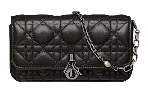 DIOR Lady Dior Wicker Pattern Sheepskin Handbag, Handheld Crossbody Bag, Shoulder Bag Women's Black