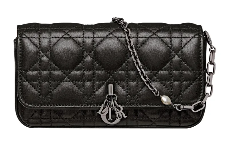 DIOR Lady Dior Wicker Pattern Sheepskin Handbag, Handheld Crossbody Bag, Shoulder Bag Women's Black