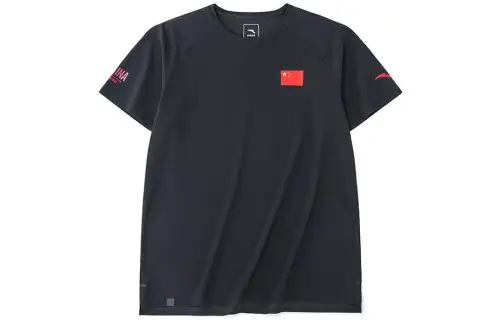 ANTA T Shirts Men's Black Crew Neck Moderate Straight Fit