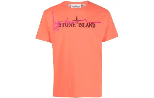 STONE ISLAND T Shirts Men's Orange Crew Neck Moderate Straight Fit