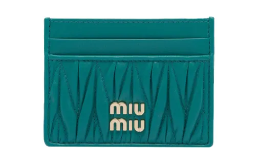 MIU MIU Matelassé Sheepskin, Soft Sheepskin Card Holder Women's Peacock Blue