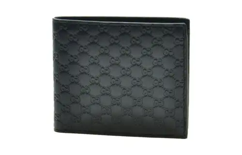 GUCCI Cow Leather Wallet Men's Dark Blue