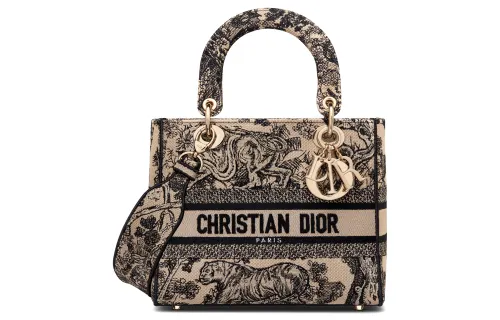 DIOR Lady D Lite Embroidery Handbag, Shoulder Bag, Crossbody Bag Medium Women's Brown